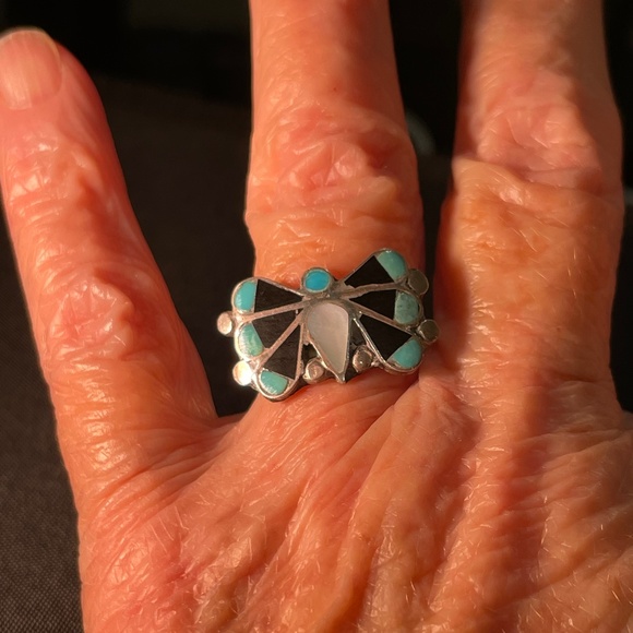Zuni Silver and Turquoise Butterfly Ring – 7 1/2 - Picture 6 of 9